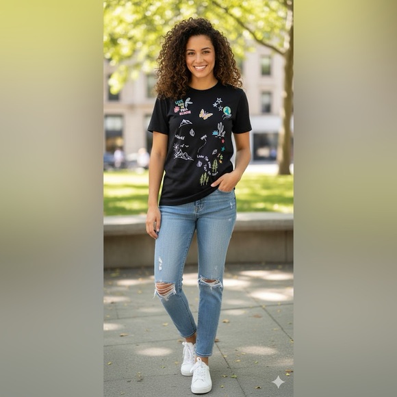 Tops - Women’s t-shirt graphic tee ‘take the trails' size large black top shirt sleeve